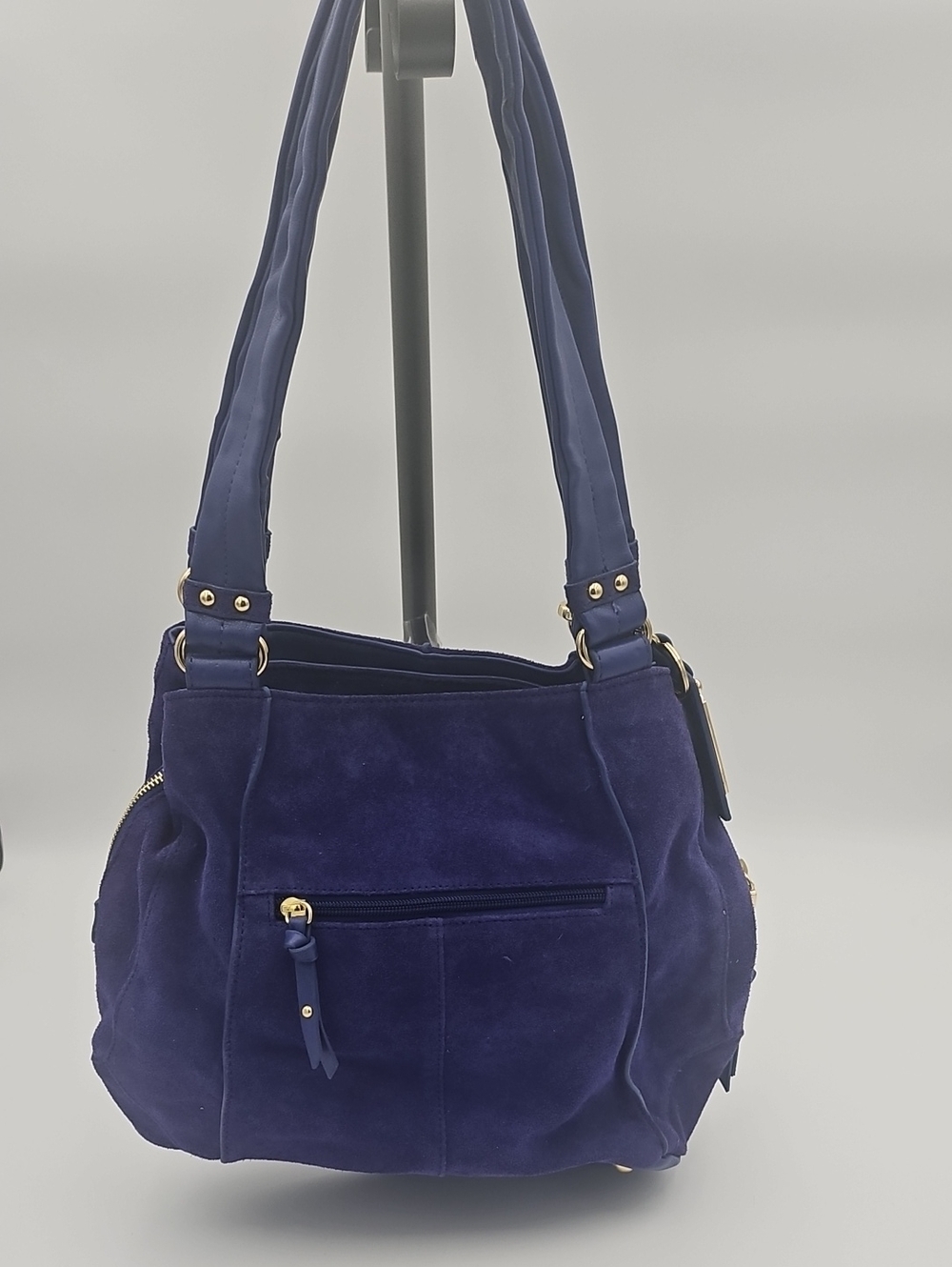 Tignanello Navy Suede Double-Handle 3 Compartment Shoulder Bag